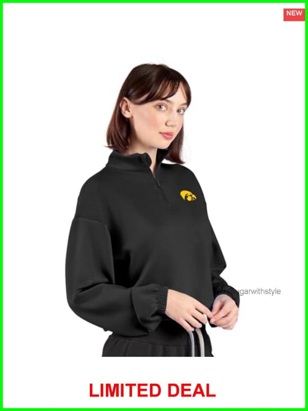 NCAA Women's Cropped Quarter-Zip Pullover Lightweight Sweatshirt Long Sleeve